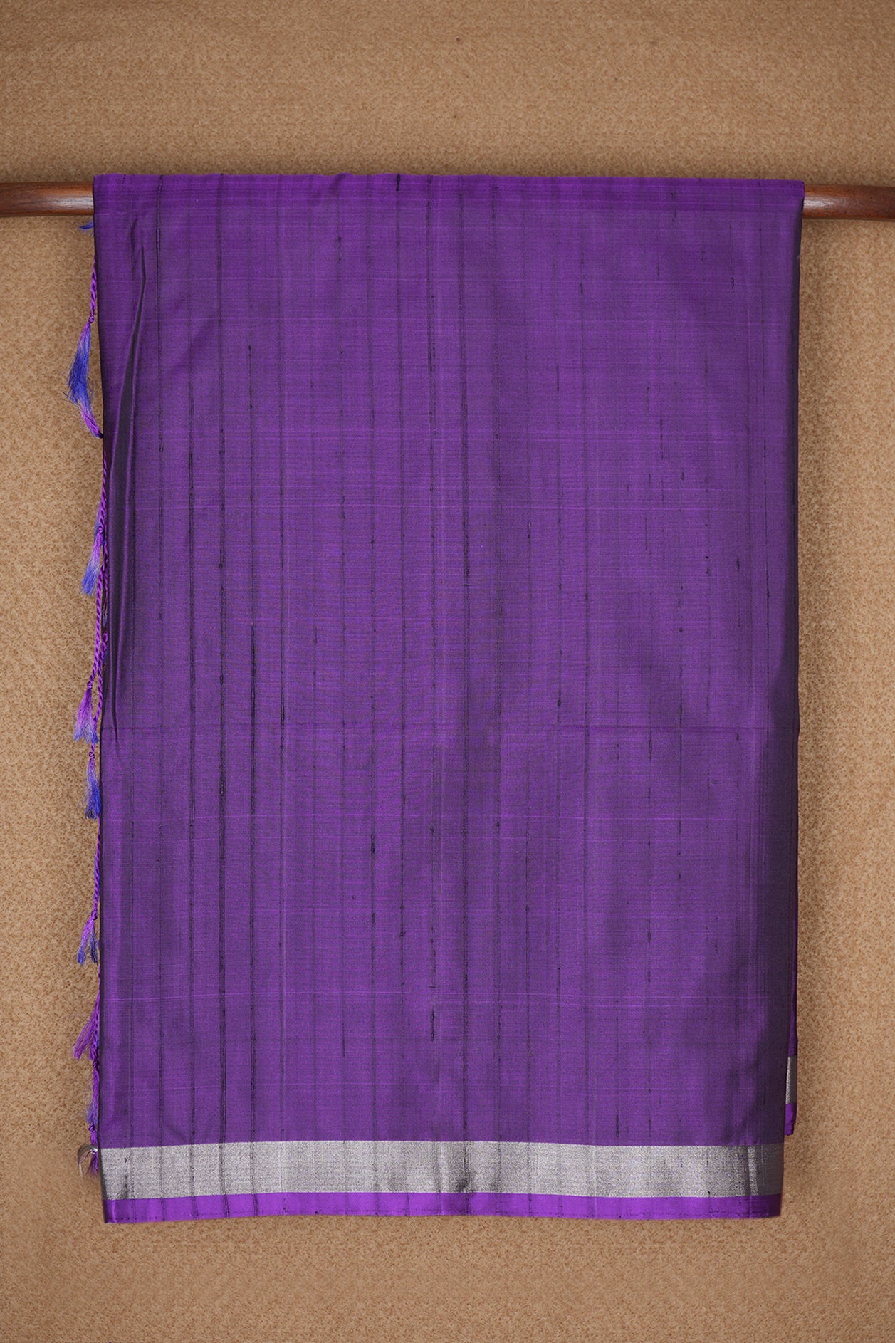 Silver Zari Border Plain Purple Soft Silk Saree