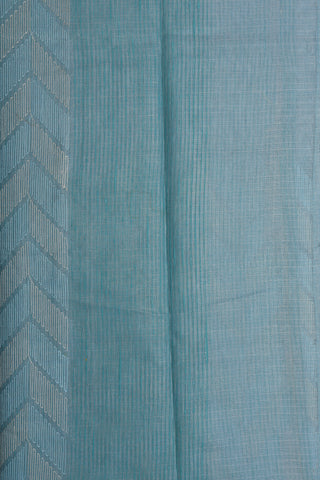 Silver Zari Border With Embroidered Chevron Design Powder Blue Semi Kota Cotton Saree