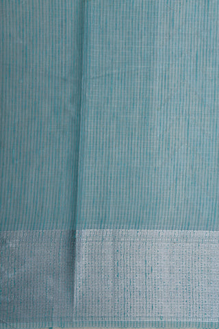 Silver Zari Border With Embroidered Chevron Design Powder Blue Semi Kota Cotton Saree