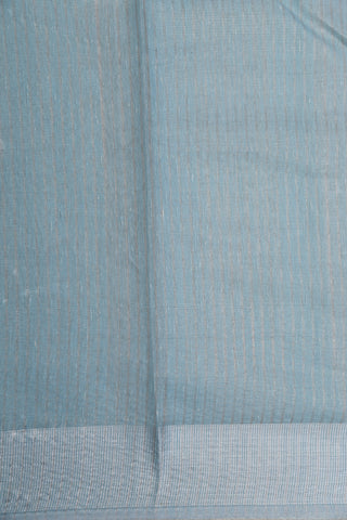 Silver Zari Border With Embroidered Stripes And Floral Butta Powder Blue Semi Kota Cotton Saree