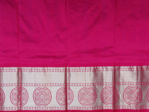 Silver Zari Border With Mayil Chakram Butta Azure Blue Kanchipuram Silk Unstitched Pavadai Sattai Material