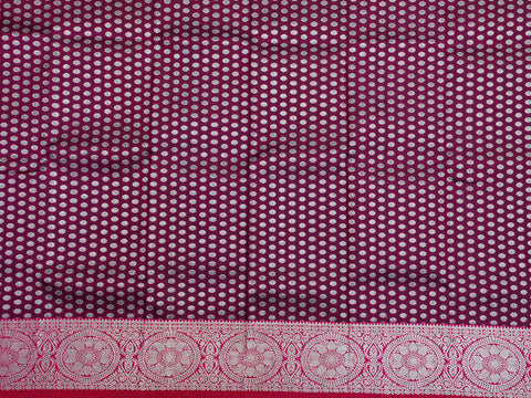 Silver Zari Border With Polka Dots Burgundy Purple Kanchipuram Silk Unstitched Pavadai Sattai Material