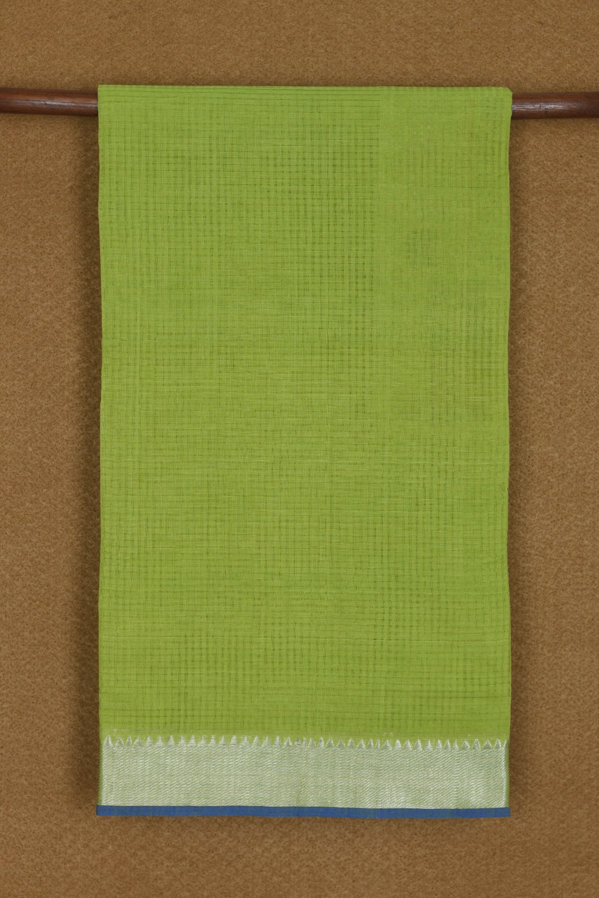 Silver Zari Border With Small Checks Pear Green Mangalagiri Cotton Saree
