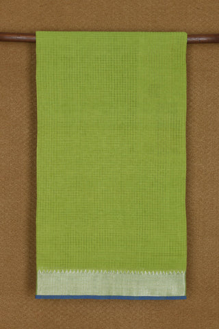 Silver Zari Border With Small Checks Pear Green Mangalagiri Cotton Saree