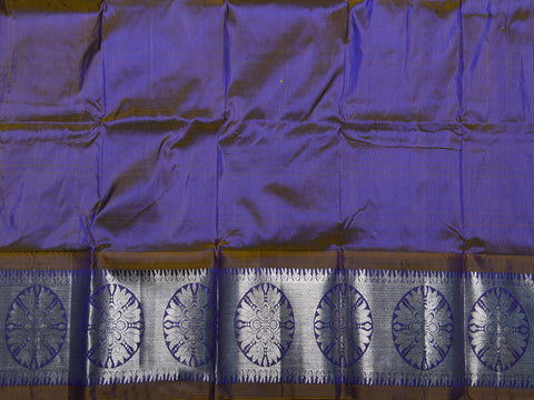 Silver Zari Border With Thilagam Butta Cobalt Blue Kanchipuram Silk Unstitched Pavadai Sattai Material