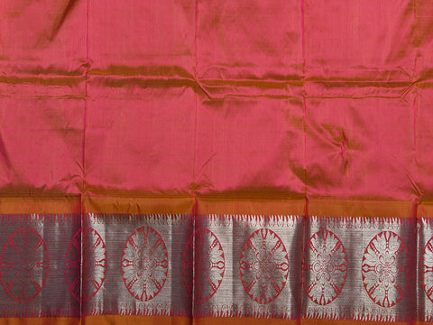 Silver Zari Border With Thilagam Butta Violet Kanchipuram Silk Unstitched Pavadai Sattai Material