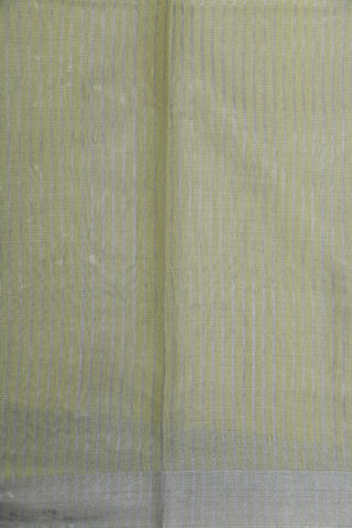 Silver Zari Border With Embroidered Geometric Pattern Pastel Green Semi Kota Cotton Saree