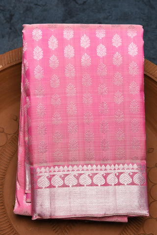 Silver Zari Brocade Rose Pink Kanchipuram Silk Saree