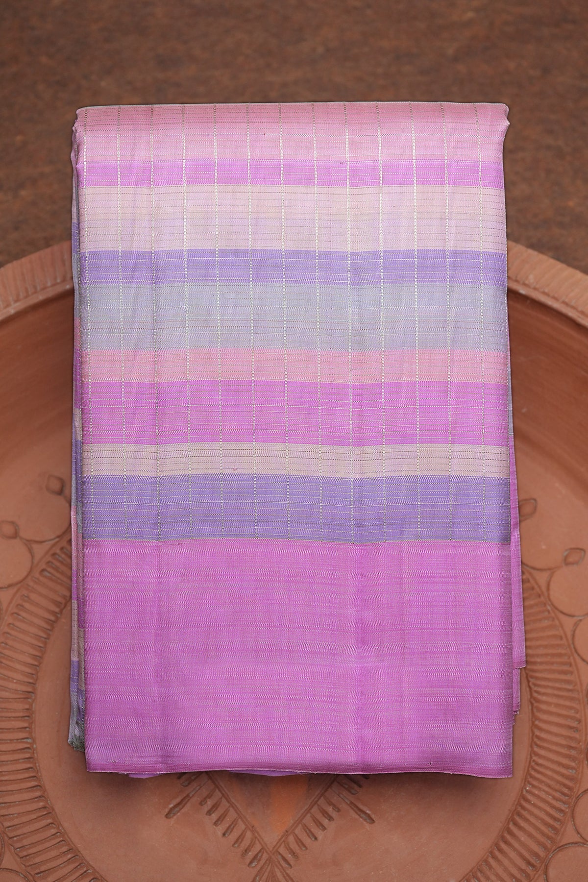 Silver Zari Checked Multicolor Kanchipuram Silk Saree