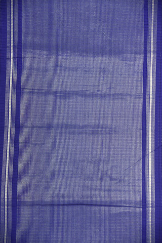 Silver Zari Contrast Border With Small Checks Indigo Blue Mangalagiri Cotton Saree