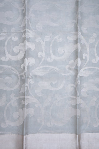 Silver Zari Floral Design Grey Kora Tussar Handloom Saree