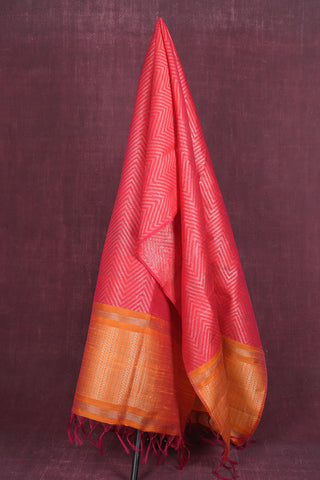 Silver Zari Design Hot Pink And Orange Raw Silk Dupatta