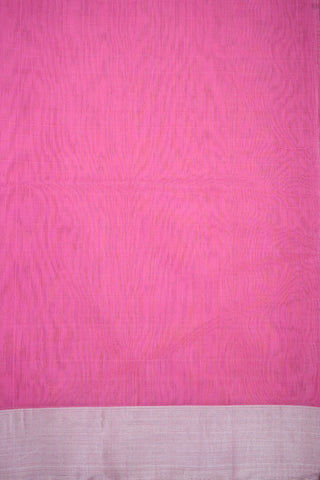 Silver Zari Floral Motifs Pink Kora Silk Cotton Saree
