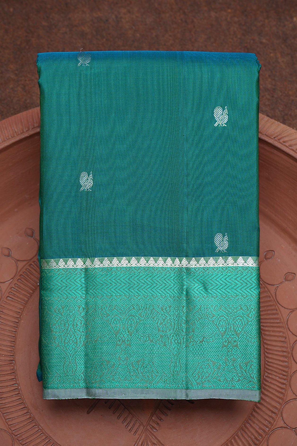 Silver Zari Peacock Motifs Peacock Blue Kanchipuram Silk Saree