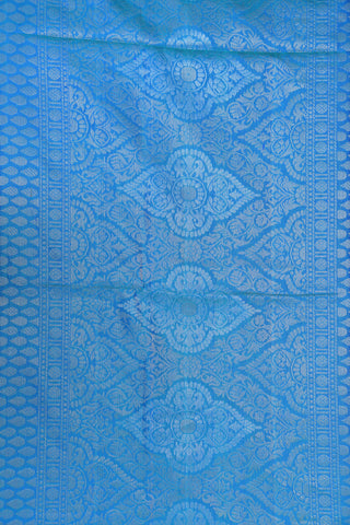 Silver Zari Floral Motif Ramar Blue Soft Silk Saree