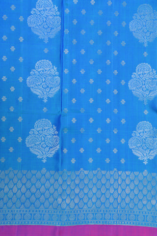 Silver Zari Floral Motif Ramar Blue Soft Silk Saree