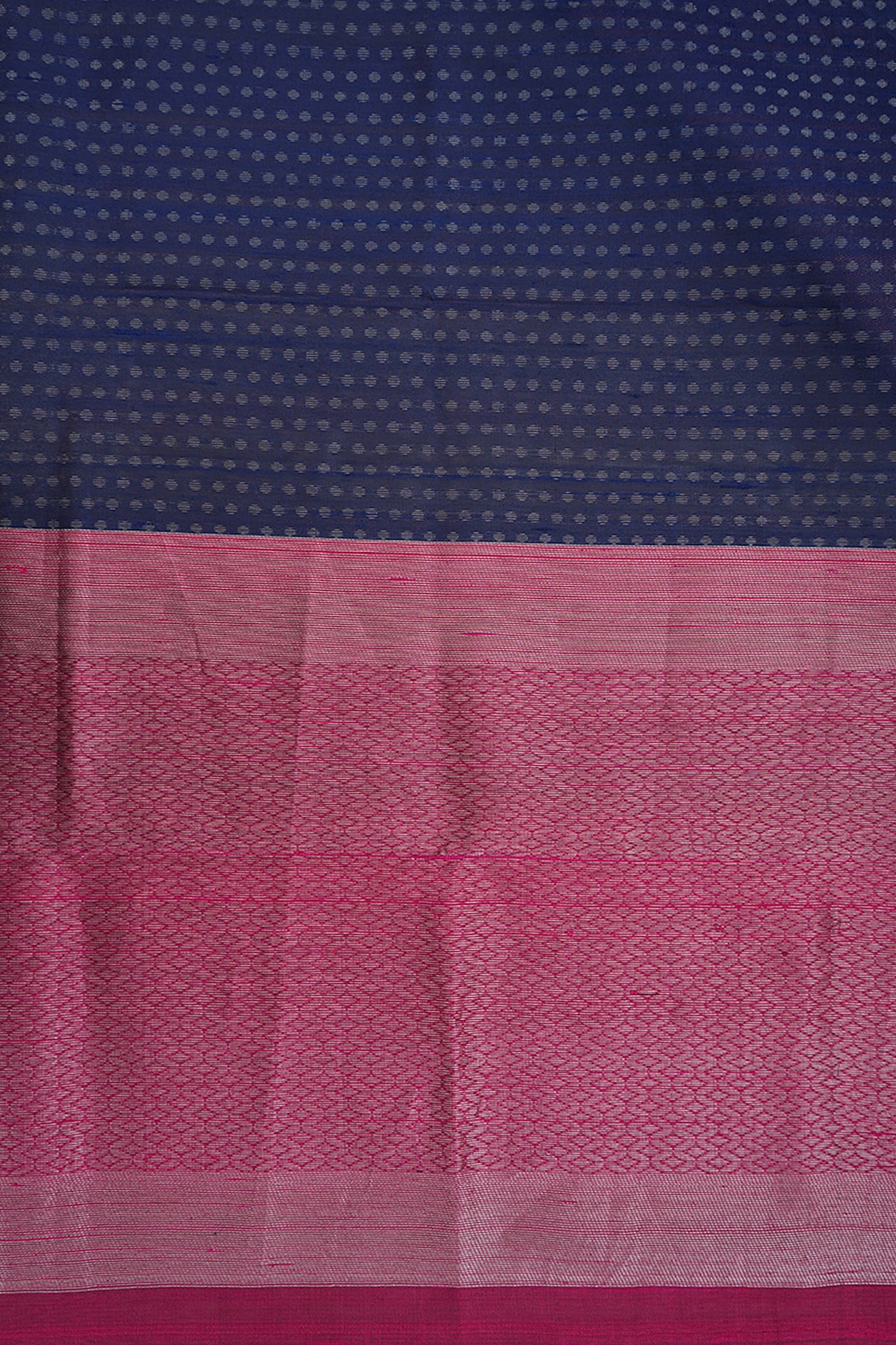 Silver Zari Polka Dots Navy Blue And Pink Raw Silk Dupatta