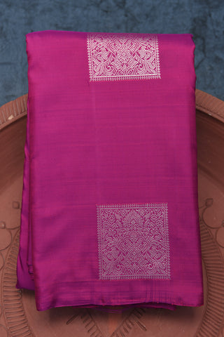 Silver Zari Square Box Floral Design Magenta Purple Kanchipuram Silk Saree