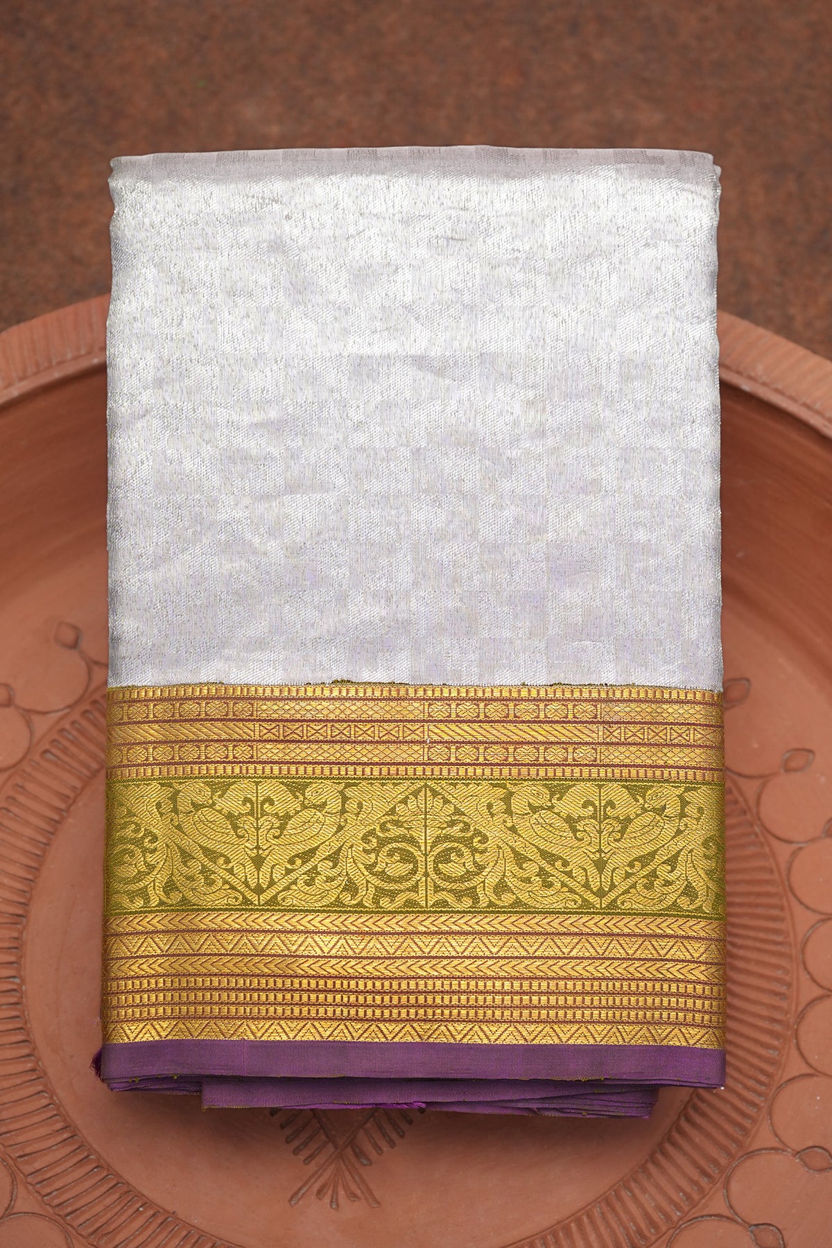 Silver Zari Square Motifs Grey Kanchipuram Silk Saree