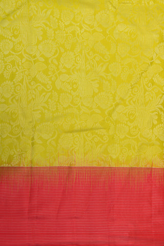 Silver Zari Stripes Border With Floral Design Corn Yellow Kanchipuram Silk Saree