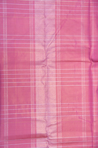 Silver Zari Stripes Rose Pink Kanchipuram Silk Saree
