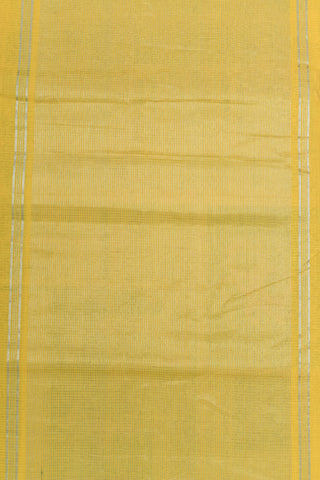 Silver Zari Temple Border With Self Stripes Melon Yellow Mangalagiri Cotton Saree