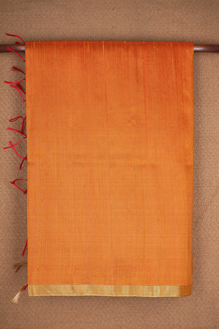 Small Bavanchi Border Plain Ochre Orange Raw Silk Saree