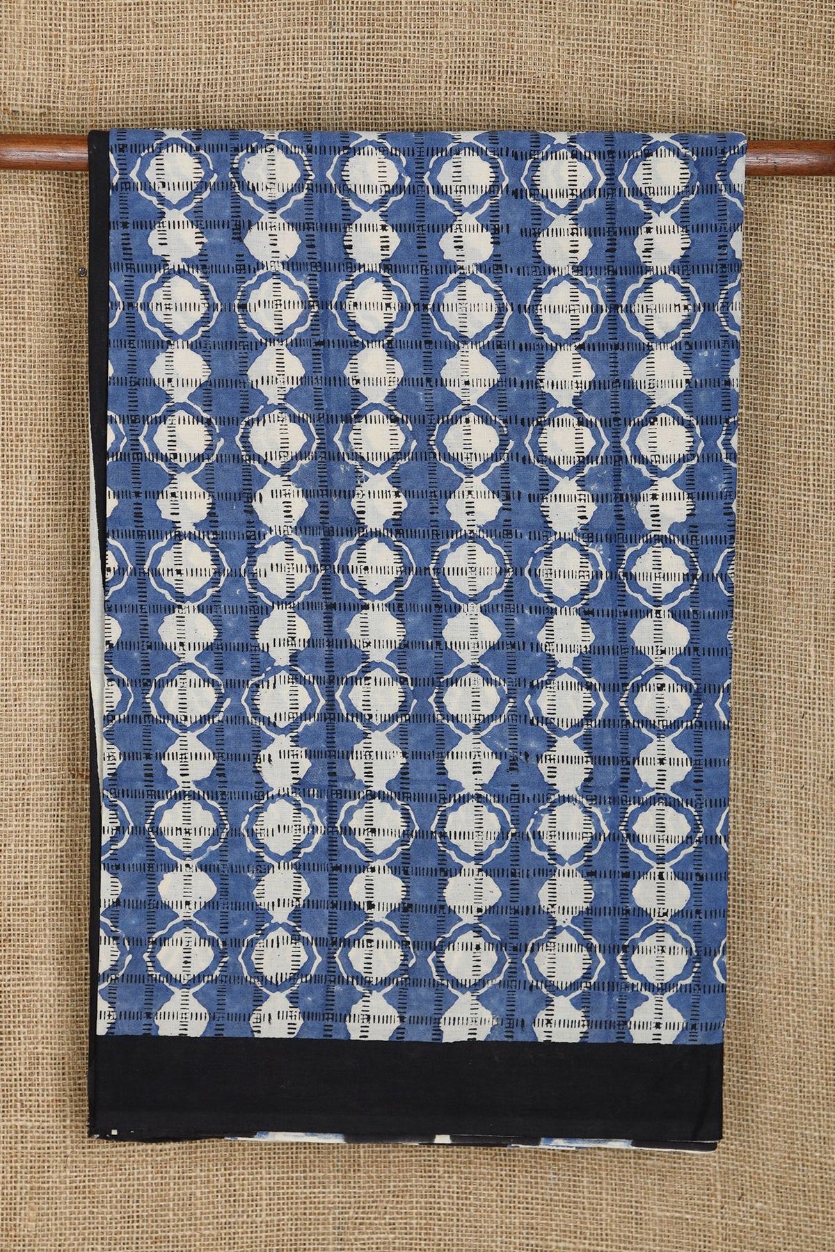 Small Border Allover Design Lapis Blue Jaipur Printed Cotton Saree