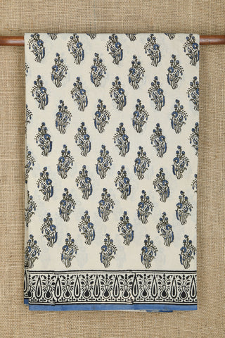 Small Border Floral Design Cream Color Jaipur Printed Cotton Saree