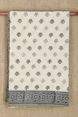Small Border In Floral Buttis Cream Color Jaipur Printed Cotton Saree
