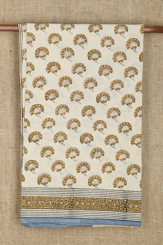 Small Border In Floral Design Cream Color Jaipur Printed Cotton Saree