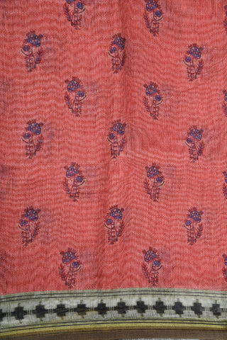 Small Border With Digital Floral Printed Blush Red Semi Linen Silk Saree