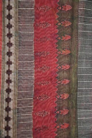 Small Border With Digital Floral Printed Blush Red Semi Linen Silk Saree