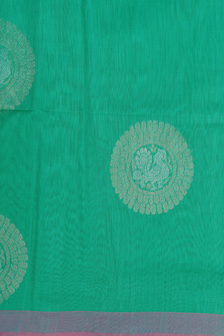 Small Border With Mandala Motif Green Kora Silk Cotton Saree