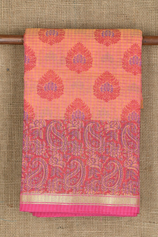 Small Border With Paisley And Floral Design Peach Pink Kota Cotton Saree
