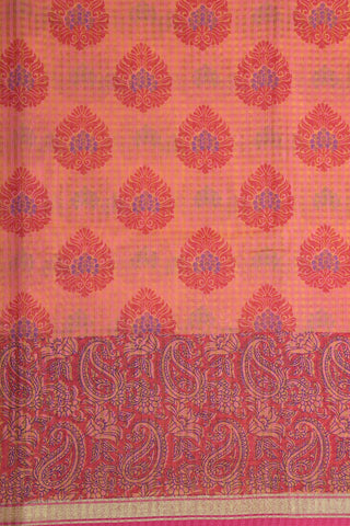 Small Border With Paisley And Floral Design Peach Pink Kota Cotton Saree