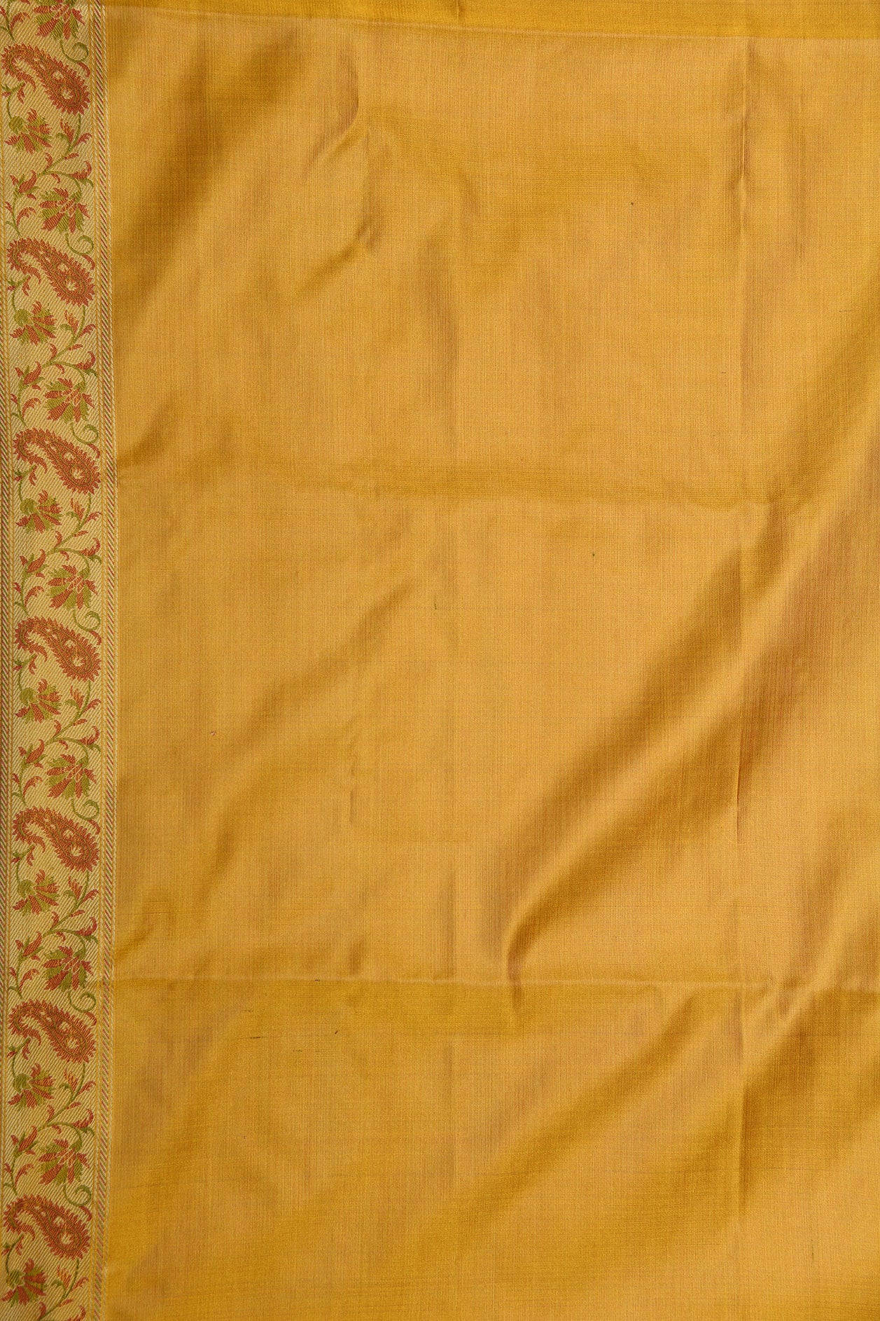 Small Border With Paisley Design Mustard Yellow Tanchoi Banaras Silk Saree
