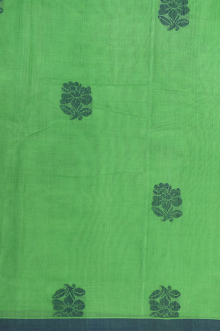 Small Border With Thread Work Floral Butta Green Kanchi Cotton Saree