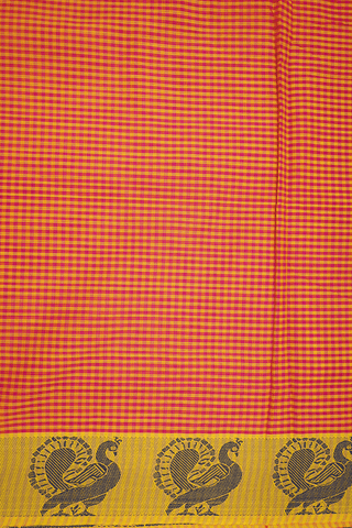 Small Checks Design Red And Yellow Nine Yards Cotton Saree