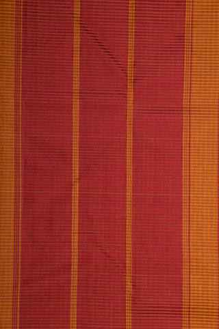 Vertical Stripes Border With Small Checks Maroon And Mustard Koorainadu Cotton Saree