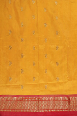 Small Diamond Zari Border With Paisley Buttis Deep Yellow Paithani Semi Silk Saree