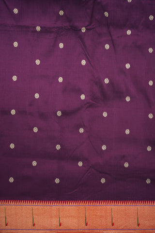 Small Floral Zari Motifs Berry Purple Paithani Silk Saree