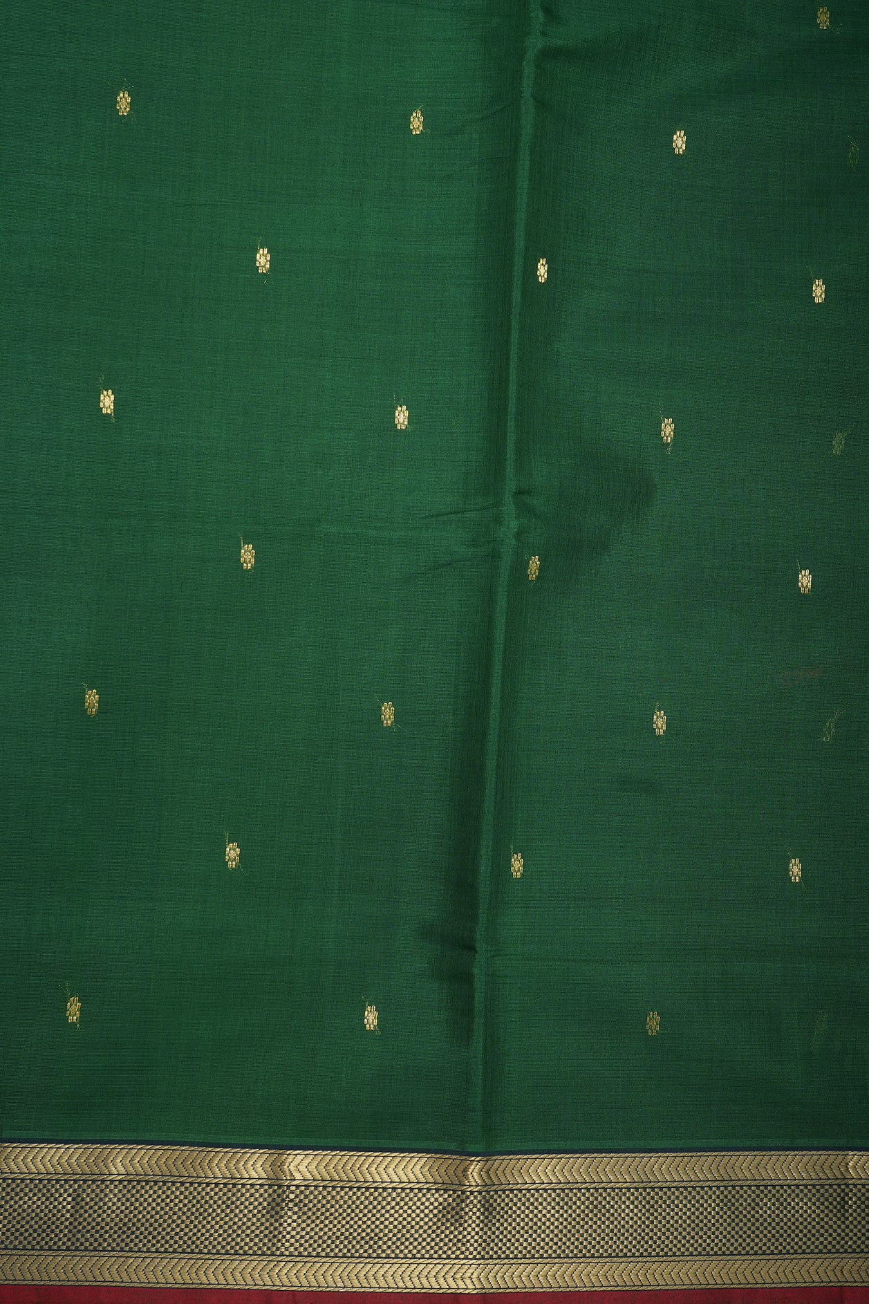 Small Floral Zari Motifs Emerald Green Nine Yards Silk Cotton Saree