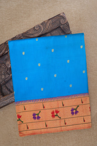 Small Paisley Zari Motifs Azure Blue Paithani Silk Saree