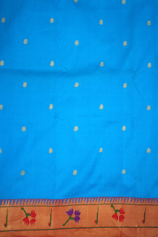 Small Paisley Zari Motifs Azure Blue Paithani Silk Saree