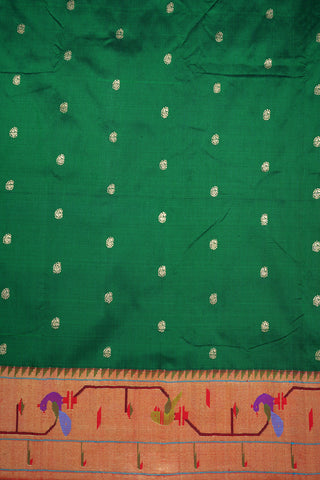Small Paisley Zari Motifs Emerald Green Paithani Silk Saree