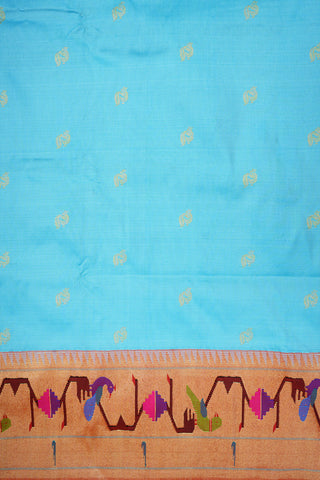 Small Peacock Zari Motifs Sky Blue Paithani Silk Saree