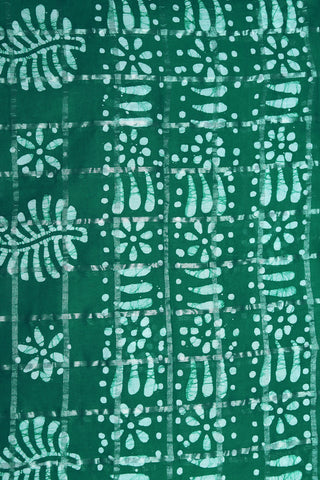 Small Silver Zari Border With Checks Fern Green Batik Printed Ahmedabad Cotton Saree