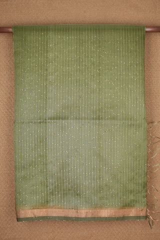 Small Zari Border Chalet Green Chanderi Silk Cotton Saree