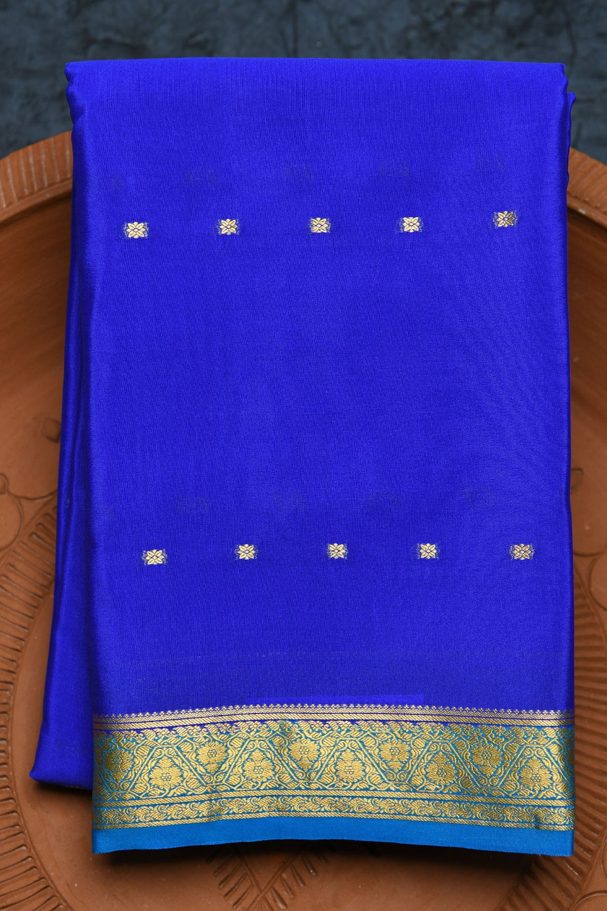 Small Zari Border In Buttis Azure Blue Mysore Silk Saree